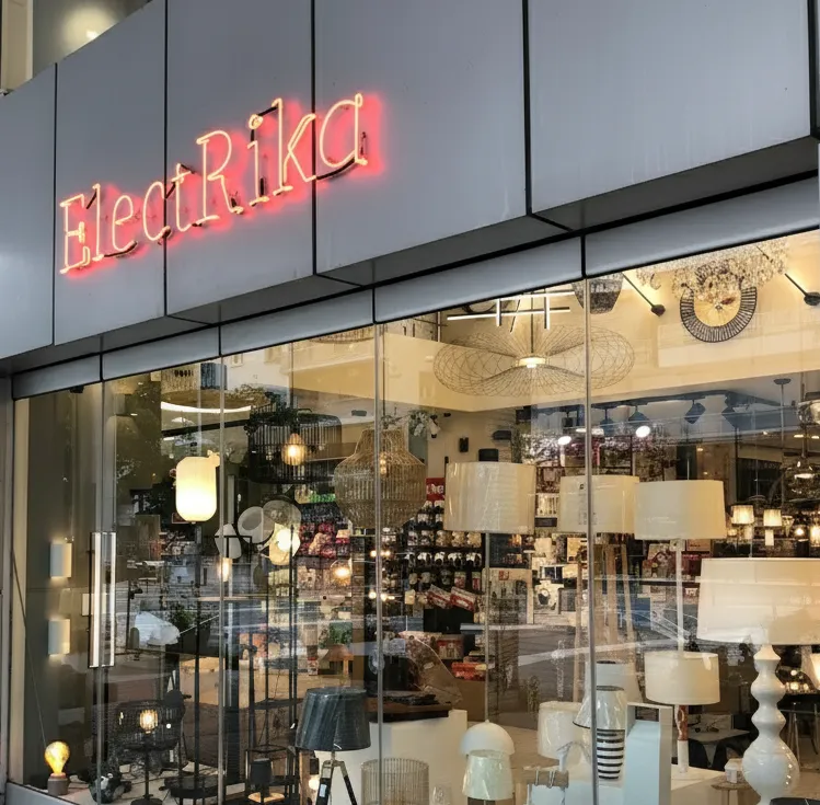 ElectRika Store - Modern lighting store exterior with glass storefront