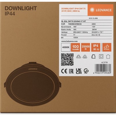Ledvance Dowlight Στρογγυλό Χωνευτό LED Panel 24W 2400LM με 215MM  Φυσικό Λευκό Φως 4000K 4058075703223 