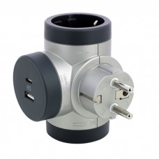 Αντάπτορ Πρίζας Σούκο σε 2 Πρίζες Σούκο και USB Αλουμίνιο [Legrand 694524]