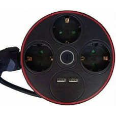 Geyer Πολύπριζο 3 Θέσεων με Διακόπτη, 2 USB και Καλώδιο 2m Μαύρο