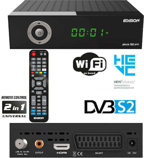 Edision Δορυφορικός Αποκωδικοποιητής Picco S2 Pro Full HD (1080p) DVB-S2 με Λειτουργία Εγγραφής PVR και Ενσωματωμένο Wi-Fi σε Μαύρο Χρώμα 5200378402801