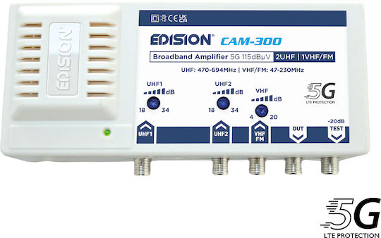 Edision Κεντρικός Ενισχυτής Επίγειων Ψηφιακών Καναλιών DVB-T/T2 5G 2UHF 1VHF/FM 115dBμV CAM-300