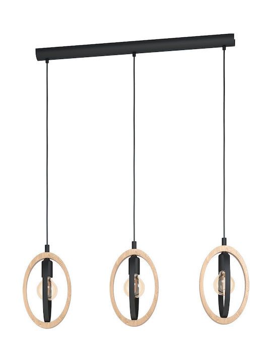 Eglo Basildon Μοντέρνο Κρεμαστό Φωτιστικό Τρίφωτο Ράγα με Ντουί E27 σε Μαύρο Χρώμα 43462