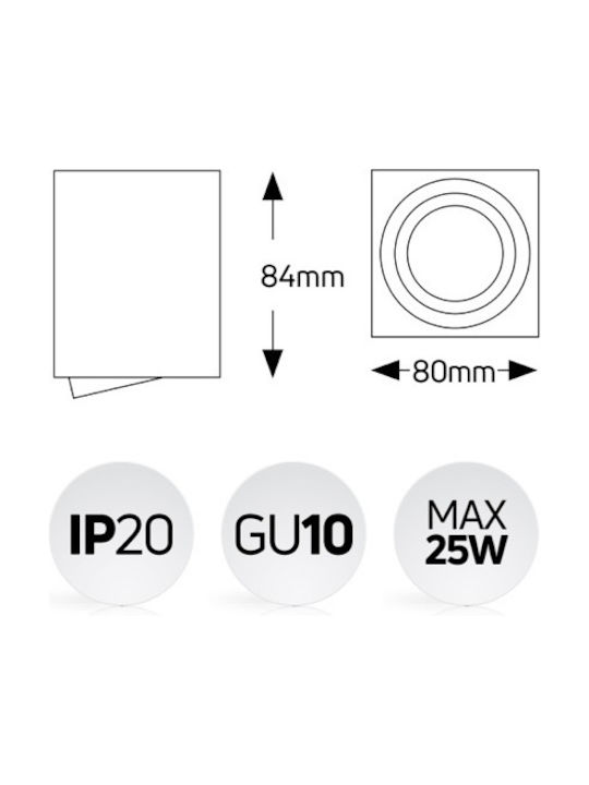 SPS8084B Επίτοιχο spot τετράγωνο GU10 μαύρο GEYER - second view