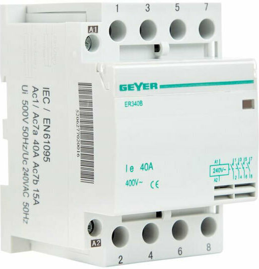 Geyer ER340B Ρελέ Ισχύος Ράγας 40A 3P 230V AC 4NO ER340B