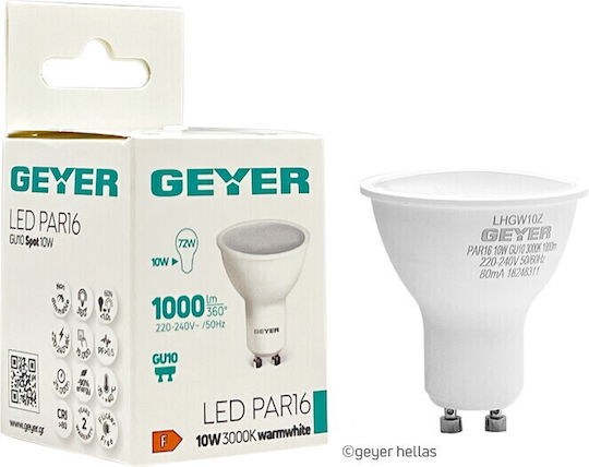 Geyer LHGW10Z Λάμπα LED 10W για Ντουί GU10 και Σχήμα PAR16 Φυσικό Λευκό 1000lm 3000K