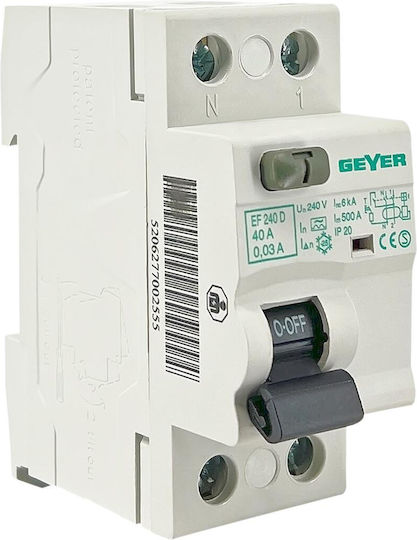 Geyer Ρελέ Ράγας Διαρροής 40A Διπολικό EF240D