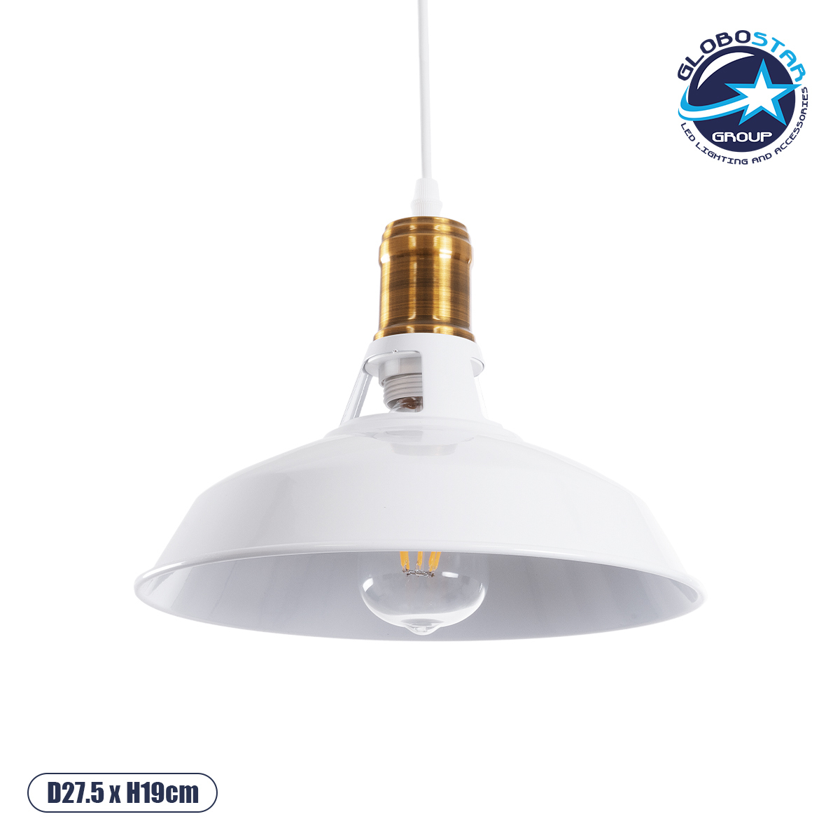 GloboStar Aner Κρεμαστό Φωτιστικό Λευκό Καμπάνα με Ντουί E27 27.5x28εκ. 01072