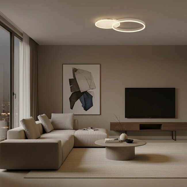 kelvo® VENOM Φωτιστικό Οροφής LED 45W 4500lm 360° AC 220-240V IP20 Ρυθμιζόμενο Λευκό CCT με Χειριστήριο από 2700K έως 6000K Dimmable - Lumileds SMD Chip - Λευκό Ματ - Μ60 x Π40 x Υ7.5cm - 3 Χρόνια Εγγύηση KLV-101-0182