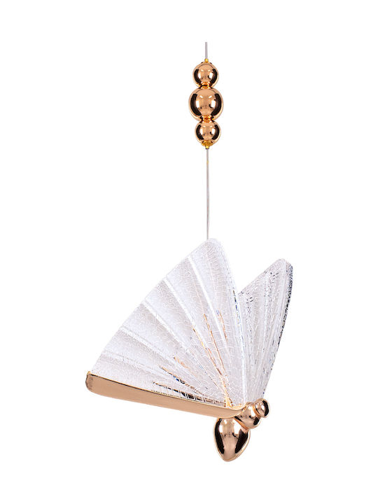 GloboStar® BUTTERFLY 01650 Μοντέρνο Κρεμαστό Φωτιστικό Φιγούρα CREE LED 10W 800lm 360° AC 85-265V IP20 Θερμό Λευκό 2700K Διάφανο Γυαλί με Ροζ Χρυσό Μέταλλο - Μ20 x Π17 x Y24cm  - second view