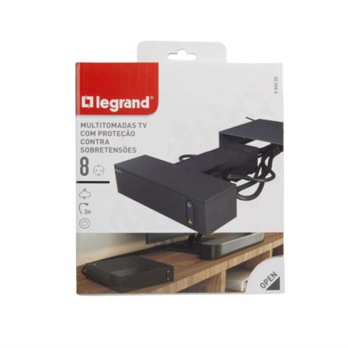 LEGRAND Πολύπριζο TV/Multimedia με 4 πρίζες ρεύματος 2Π+Γ (16 A) και 4 πρίζες 2Π (6 Α) ενσωματ. Προστατ.υπέρτασης, καλώδ.2 m 1,5 mm², μαύρο 694595