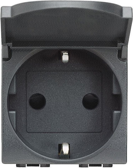 Legrand Bticino Μονή Χωνευτή Πρίζα Ρεύματος με Καπάκι Γκρι L4141PWG