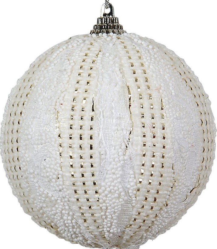 LIANOS Λευκή Λούτρινη Χριστουγεννιάτικη Μπάλα 8cm 176348 SET 6TEM 