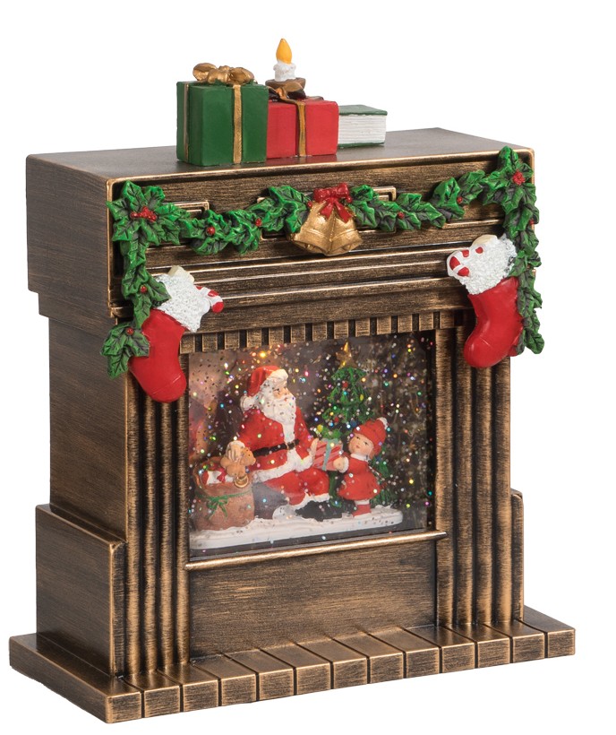 LIANOS  Χριστουγεννιάτικο Διακοσμητικό Τζάκι Χιονόμπαλα Με Φώς Και Μουσική Μπαταρίας Και Καλώδιο Usb 19,5 x 9,3 x 23cm 26154