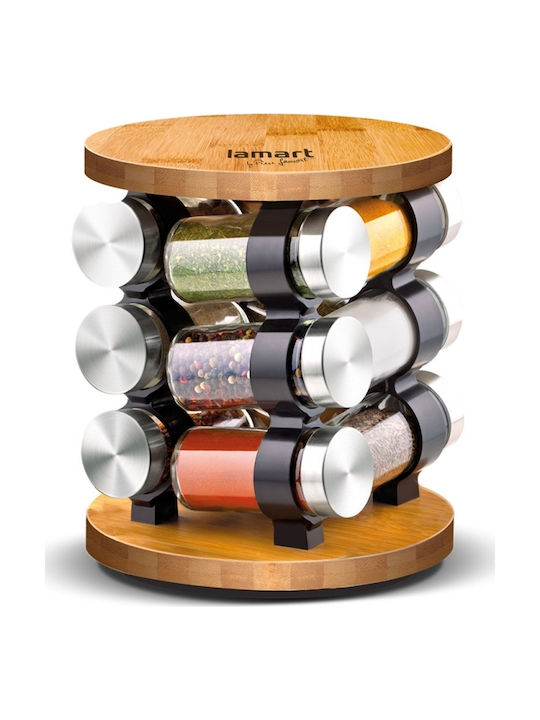 Lamart Sapor Spice Θήκες Μπαχαρικών Γυάλινες σε Περιστρεφόμενη Βάση Καφέ 12τμχ
