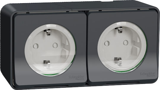 Schneider Electric Mureva Styl Διπλή Εξωτερική Πρίζα Ρεύματος Στεγανή με Καπάκι Anthracite MUR36029 