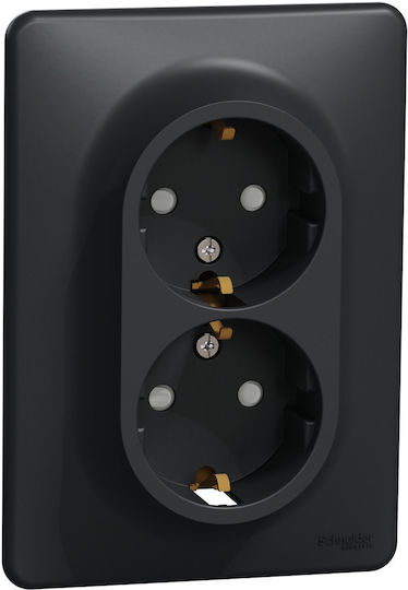 Schneider Electric Sedna Design Διπλή Πρίζα Σούκο με Καπάκι Ασφαλείας Ανθρακί 16A SDD314221