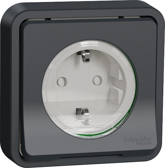Schneider Electric Mureva Styl Μονή Χωνευτή Πρίζα Ρεύματος Στεγανή με Καπάκι Γκρι MUR36132
