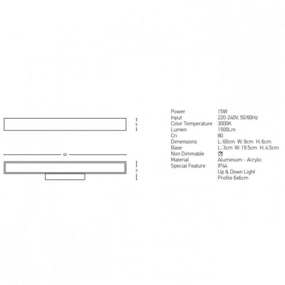 Zambelis Lights Φωτιστικό Μπάνιου Led Αλουμινίου Μαύρο Ματ 60 Εκ. 22088 - second view