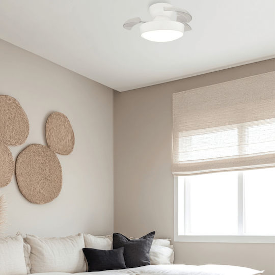 ZAMBELIS CEILING FAN WITH LED LIGHT 20W 3000K-4000K-6500K WHITE MATT METAL - TRANSPARENT POLYCARBONATE BLADES-25329