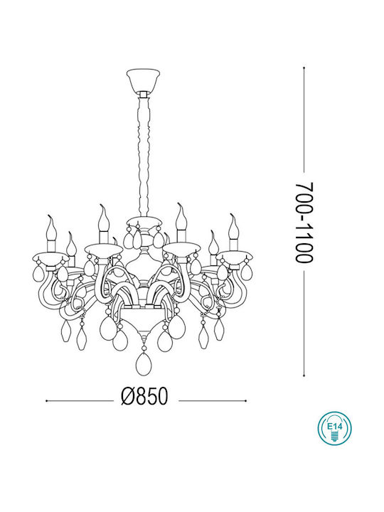 Ideal Lux Πολυέλαιος 10xE14 Ø85cm με Κεράκια Χρυσός 087771 - μικρογραφία 4
