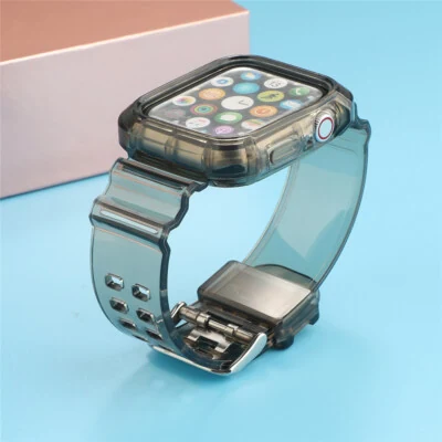 ΛΟΥΡΑΚΙ ΣΙΛΙΚΟΝΗΣ ΜΕ ΚΟΥΜΠΩΜΑ JELLY STRAP APPLE WATCH 44MM - ΔΙΑΦΑΝΟ ΜΑΥΡΟ - second view