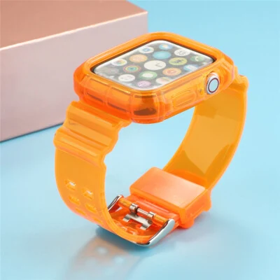 ΛΟΥΡΑΚΙ ΣΙΛΙΚΟΝΗΣ ΜΕ ΚΟΥΜΠΩΜΑ JELLY STRAP APPLE WATCH 44MM - ΔΙΑΦΑΝΟ ΠΟΡΤΟΚΑΛΙ - second view