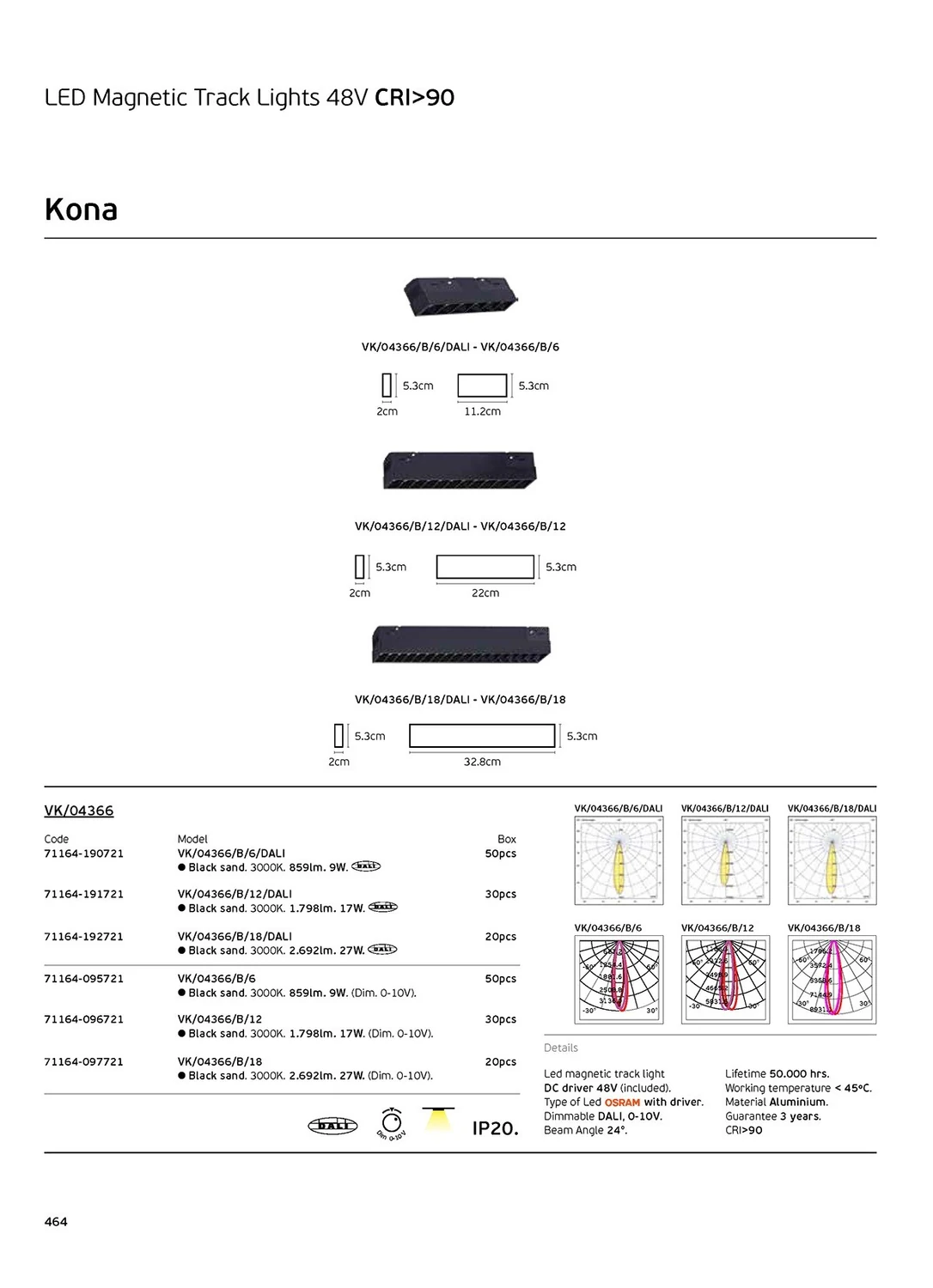Φωτιστικό μαγνητικής ράγας 48V, LED, 9w, 3000K, 859lm, 24°, CRI>90, IP20, μαύρο VK/04366/B/6 - second view