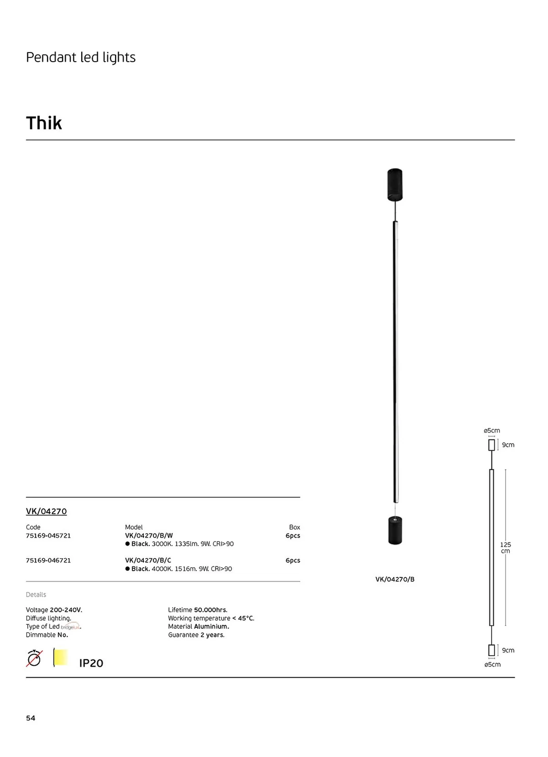 VK Lighting VK/04270/B/W Κλασικό Κρεμαστό Φωτιστικό με Ενσωματωμένο LED σε Μαύρο Χρώμα - second view