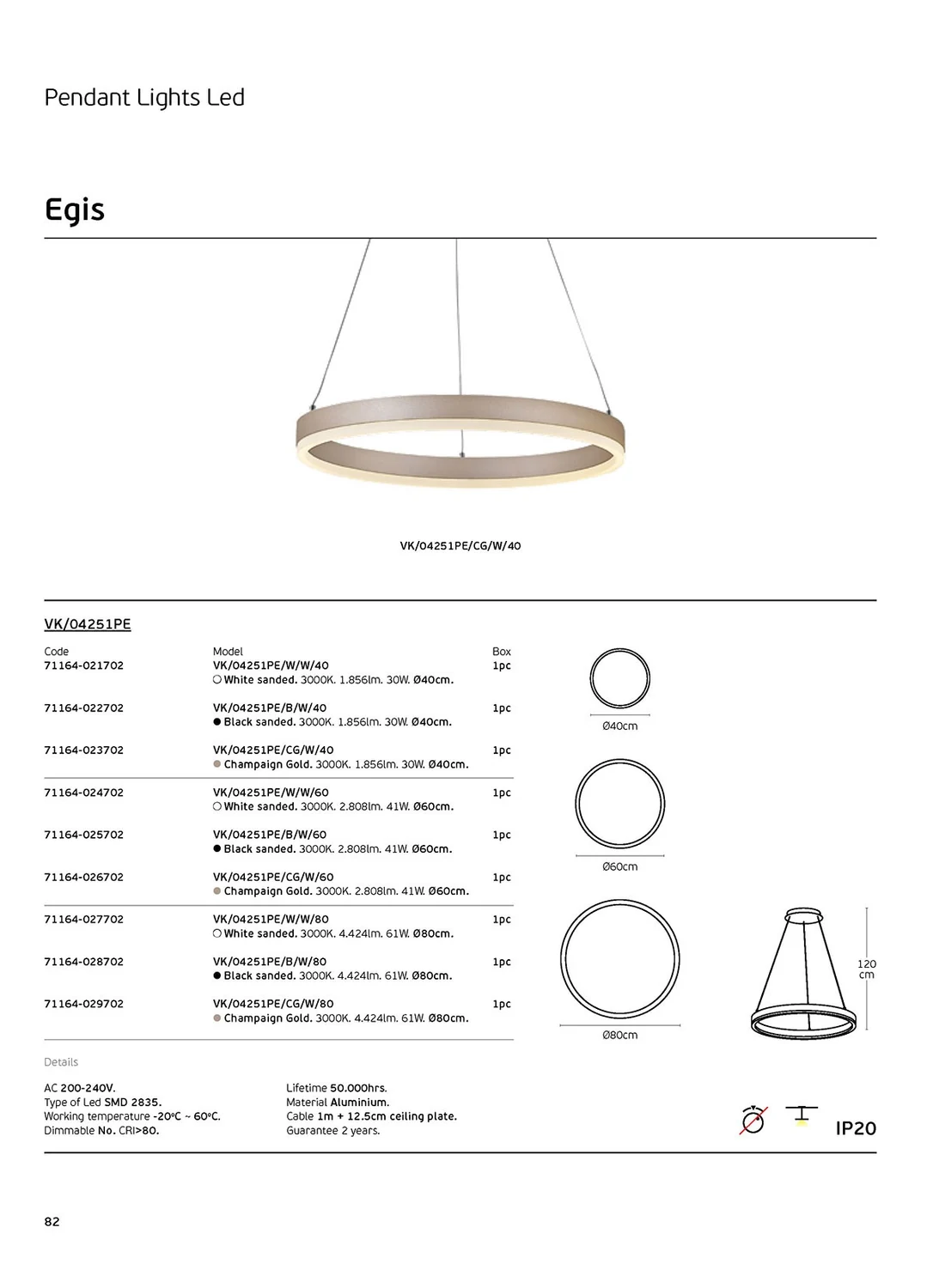 VK Lighting Μοντέρνο Κρεμαστό Φωτιστικό με Ενσωματωμένο LED σε Λευκό Χρώμα VK/04251PE/W/W/60 - second view