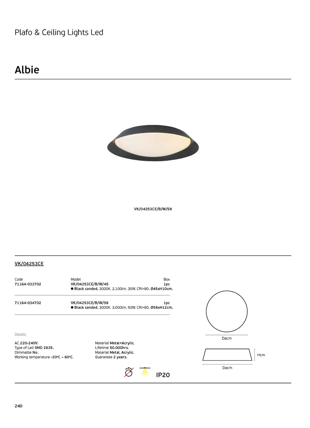 VK Lighting Μοντέρνα Μεταλλική Πλαφονιέρα Οροφής με Ενσωματωμένο LED σε Μαύρο χρώμα VK/04253CE/B/W/58 - second view