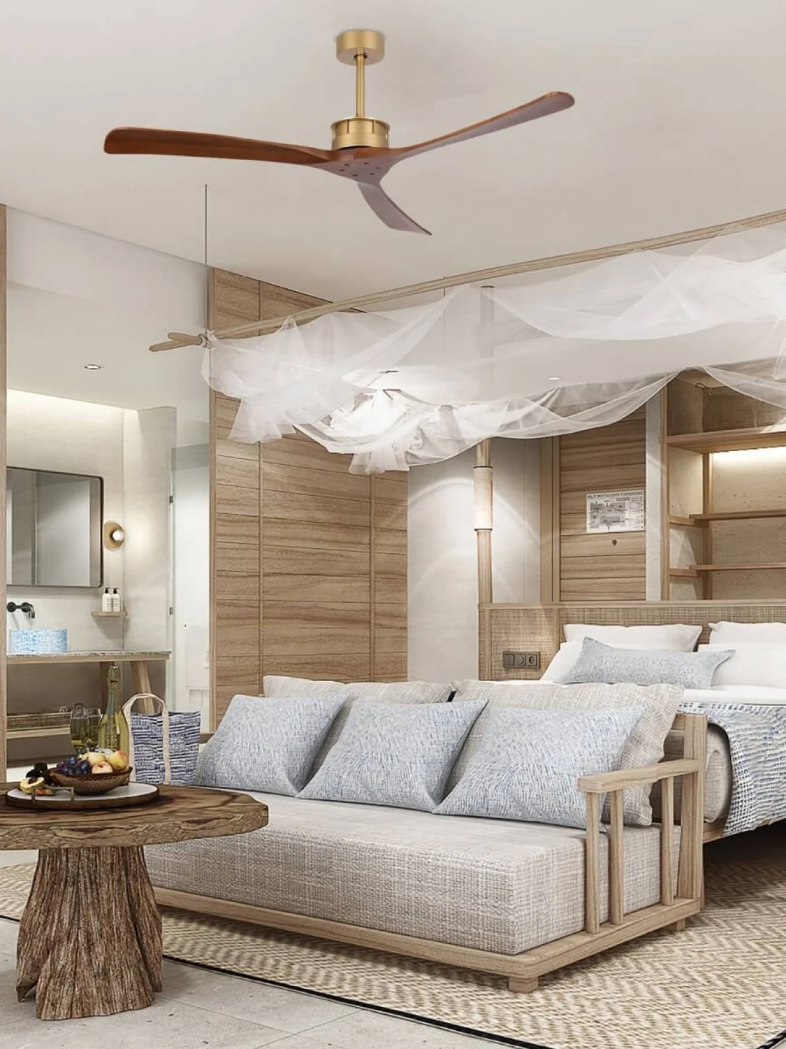 Zambelis Lights Ανεμιστήρας Οροφής 152cm με Φως και Τηλεχειριστήριο Gold-Walnut - second view