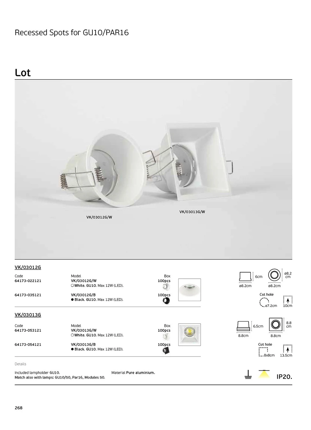 VK Lighting VK/03013G/W Τετράγωνο Μεταλλικό Χωνευτό Σποτ με Ντουί GU10 σε Λευκό χρώμα 8.8x8.8cm - second view