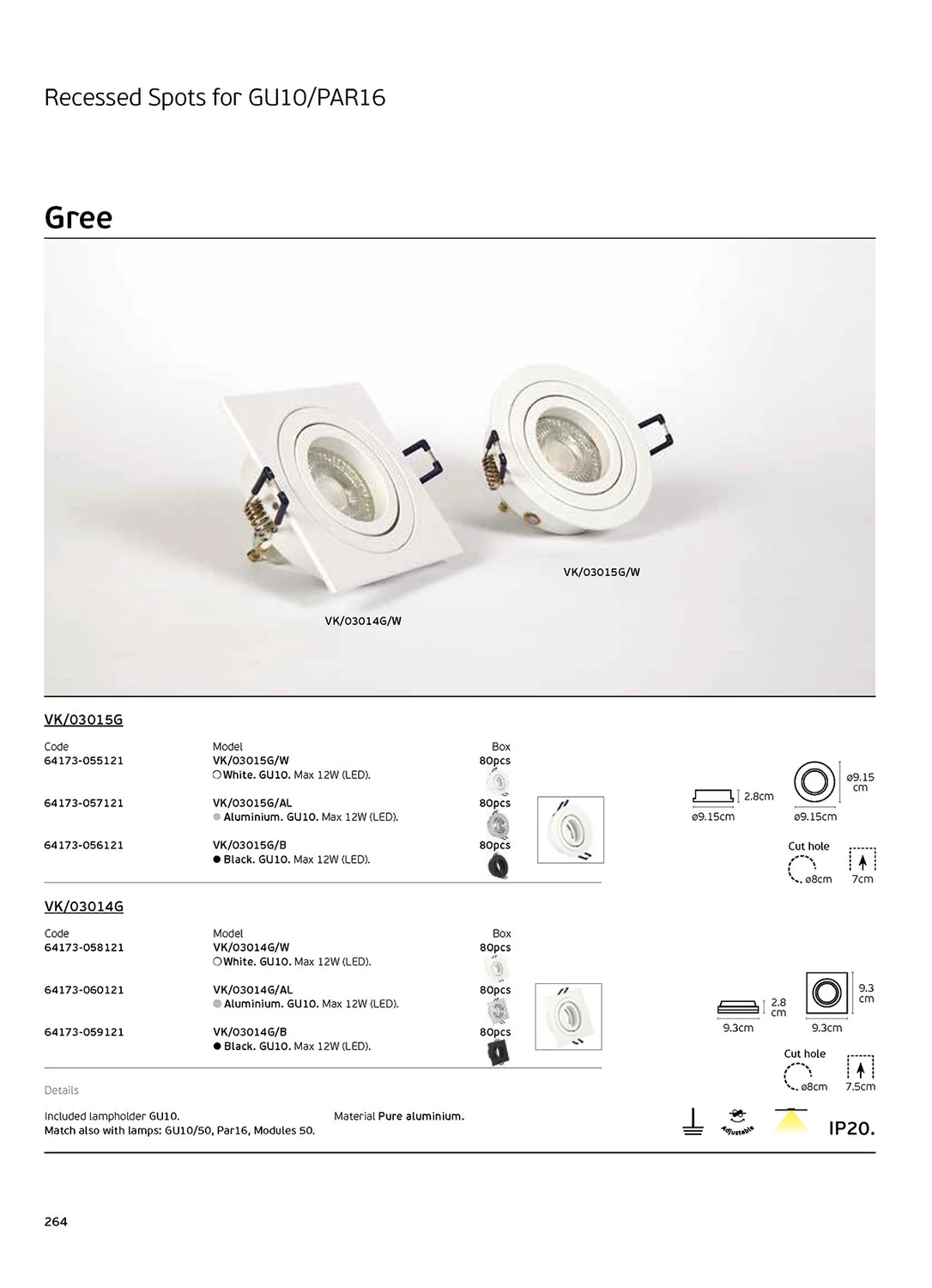 VK Lighting VK/03014G/W Τετράγωνο Μεταλλικό Χωνευτό Σποτ με Ντουί GU10 Κινούμενο σε Λευκό χρώμα 9.3x9.3cm - second view