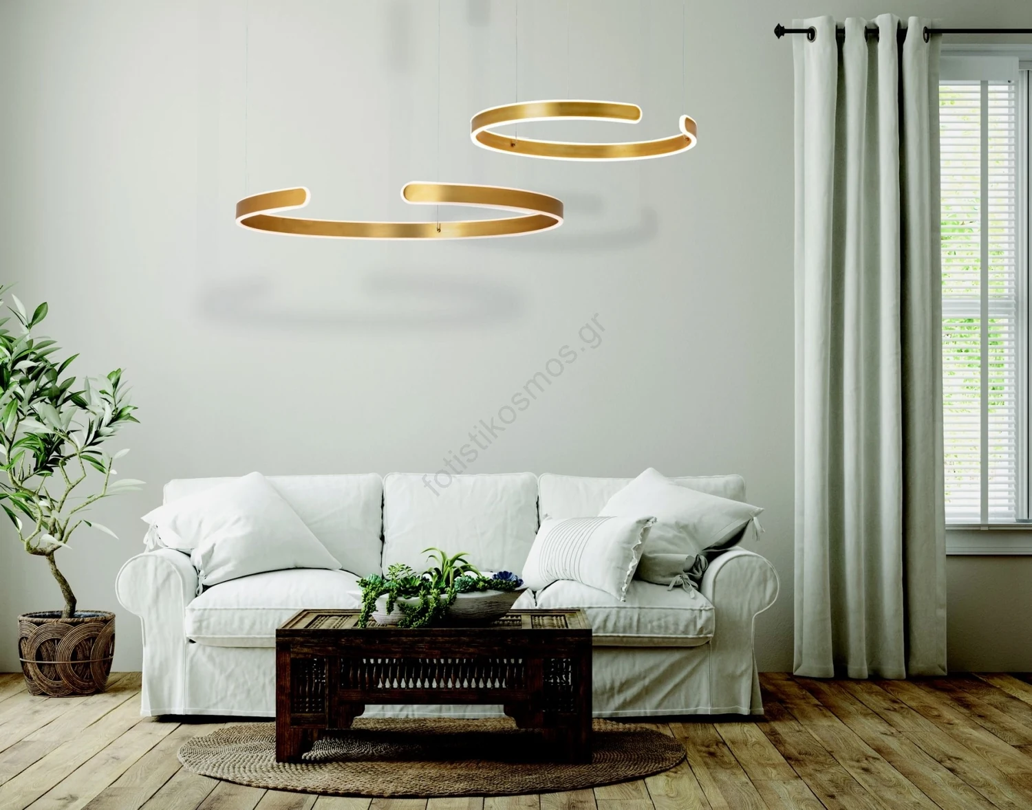 Zambelis Lights Κρεμαστό Φωτιστικό LED με Θερμό Λευκό Φως Χρυσό 80x80εκ. - μικρογραφία 4
