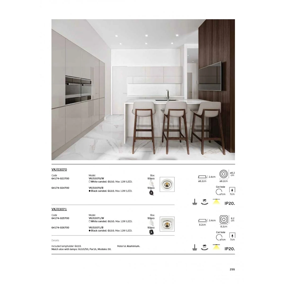 VK Lighting VK/03070/W Στρογγυλό Μεταλλικό Χωνευτό Σποτ με Ντουί GU10 Κινούμενο σε Λευκό χρώμα 8.2x8.2cm - μικρογραφία 6