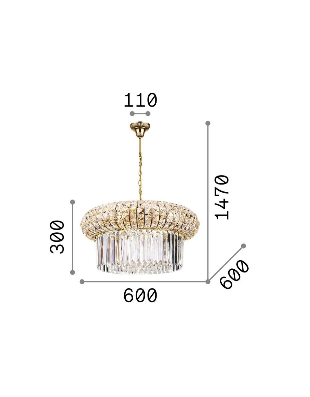 Ideal Lux Nabucco Πολυέλαιος 12xE14 Ø60cm με Κρύσταλλα Χρυσός 237794 - second view