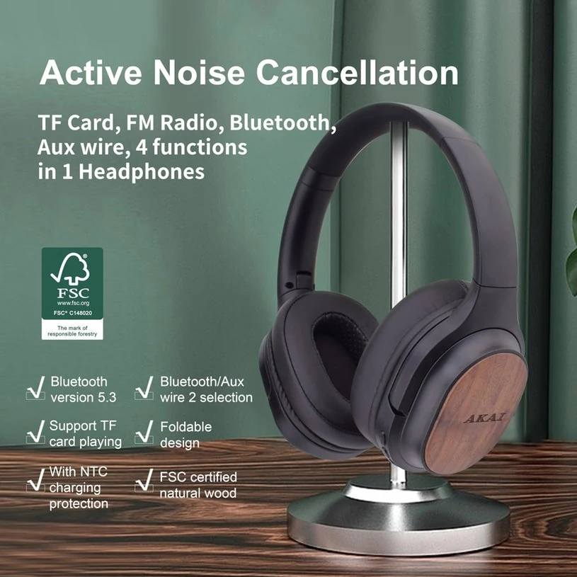 Akai Ασύρματα / Ενσύρματα Over Ear Hi-Fi Ακουστικά με 13 ώρες Λειτουργίας BTH-W150ANC - μικρογραφία 4