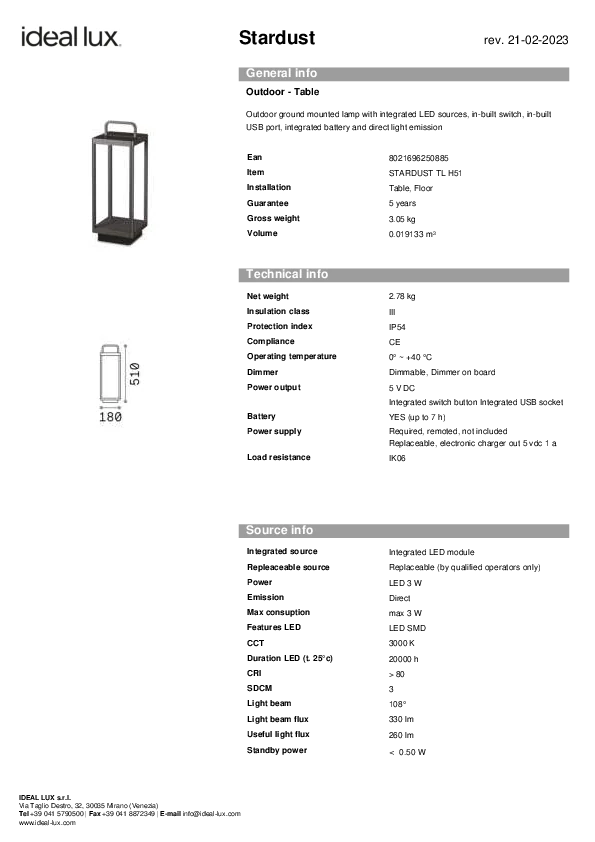 Ideal Lux Φωτιστικό Φαναράκι LED Εξωτερικού Χώρου 2W με Θερμό Λευκό Φως IP54 Μαύρο 250885 - second view