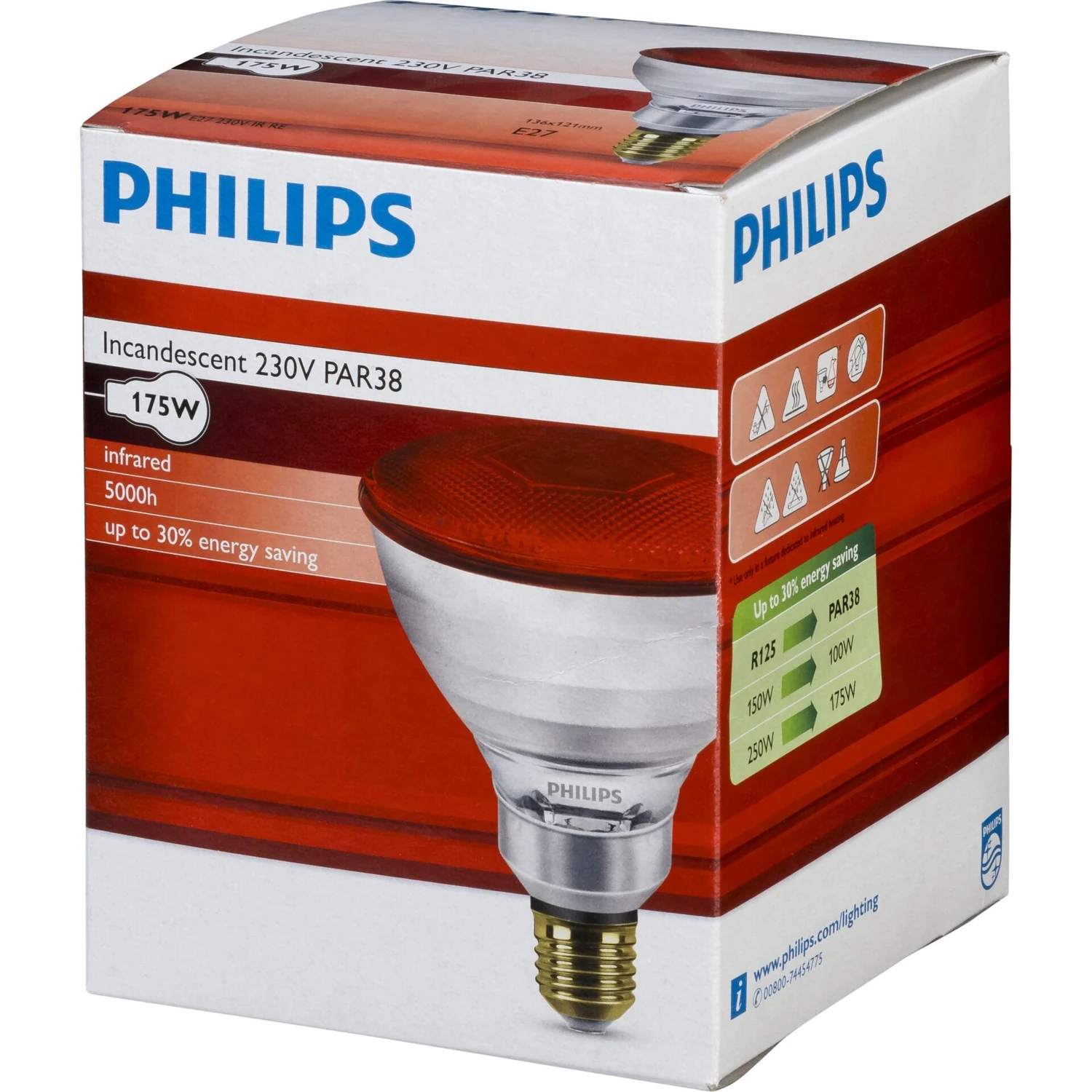 PHILIPS Λάμπα Incandescent για Ντουί E27 175W Par38 Red 8711500600530 - second view