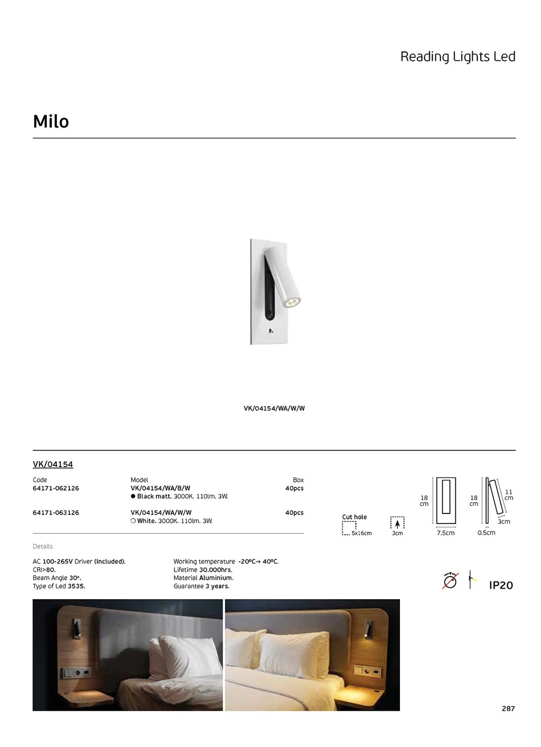 Απλίκα τοίχου led 100-265V 3W 3000K 110lm 30° CRI>80 IP20 μαύρη VK/04154/WA/B/W 64171-062126 - μικρογραφία 5