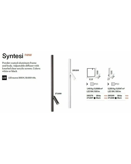 Ideal Lux Syntesi Μοντέρνο Φωτιστικό Τοίχου με Ενσωματωμένο LED και Θερμό Λευκό Φως Μαύρο 12x27x12εκ 271880 - second view