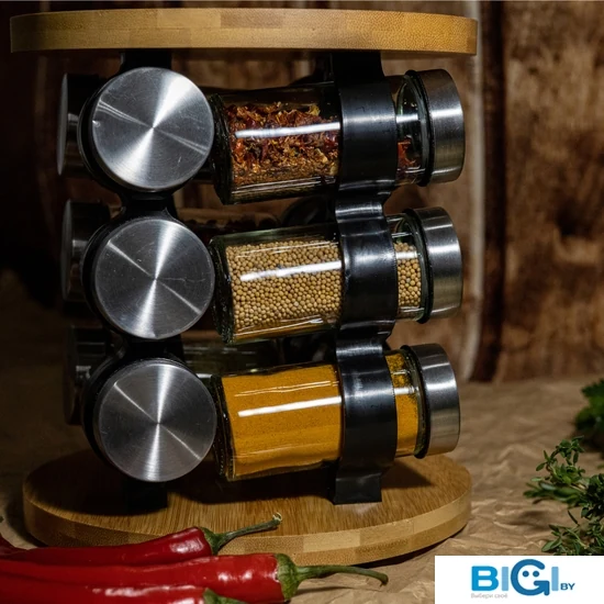 Lamart Sapor Spice Θήκες Μπαχαρικών Γυάλινες σε Περιστρεφόμενη Βάση Καφέ 12τμχ - second view
