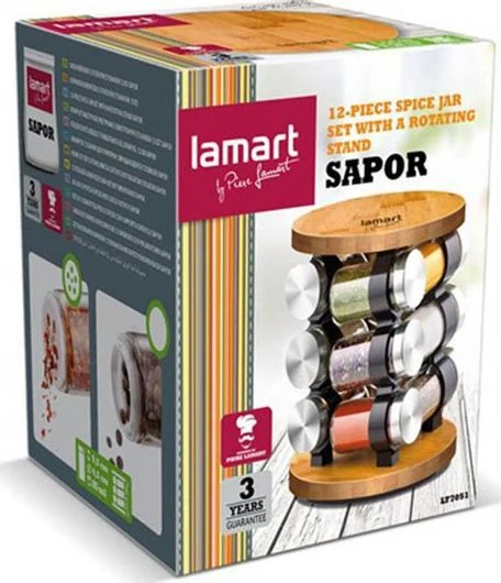 Lamart Sapor Spice Θήκες Μπαχαρικών Γυάλινες σε Περιστρεφόμενη Βάση Καφέ 12τμχ - μικρογραφία 4