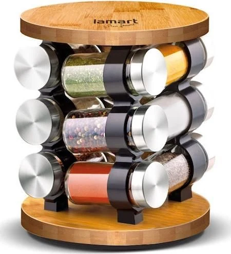 Lamart Sapor Spice Θήκες Μπαχαρικών Γυάλινες σε Περιστρεφόμενη Βάση Καφέ 12τμχ - μικρογραφία 5