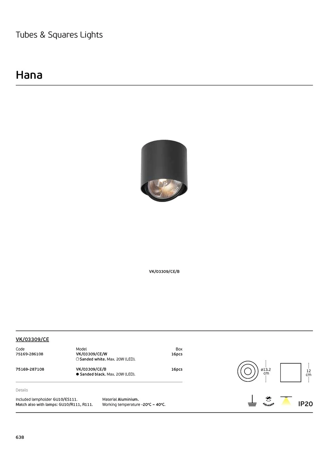 VK Φωτιστικό οροφής. GU10/R111 Max. 20W (LED) IP20 ø13.2x12cm κινητό μαύρο VK/03309/CE/B 75169-287108 - second view