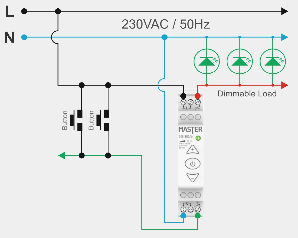 MASTER ELECTRIC DIMMER ΡΑΓΑΣ LED 1 Module 230VAC/300W DM-300/b - second view