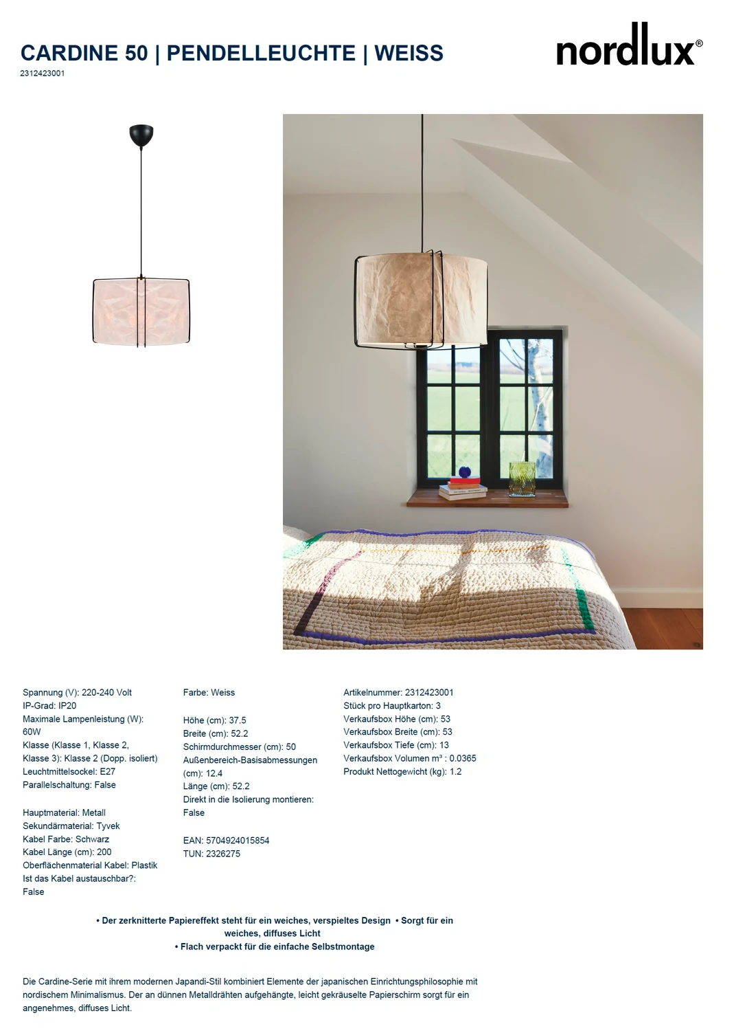 Nordlux Φωτιστικό Οροφής Κρεμαστό Cardine 50 E27 37,5x52,2cm White 2312423001 5704924015854 - second view