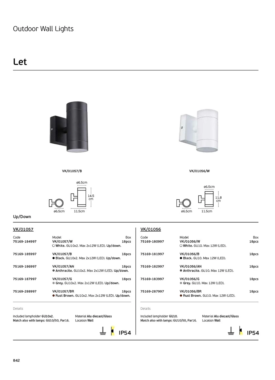 VK Φωτιστικό τοίχου, 240V, GU10/PAR16, Max 12W (LED), IP54, ø6.5x11.8x11.5cm, λευκό VK/01056/W 75169-180997 - second view
