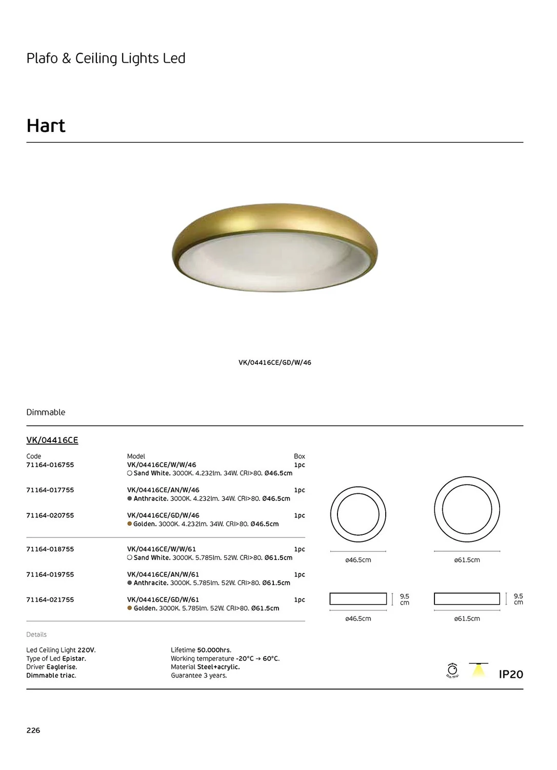 VK Lighting Πλαφονιέρα Οροφής 46εκ. Γκρι με Ενσωματωμένο LED VK/04416CE/AN/W/46 71164-017755 - second view